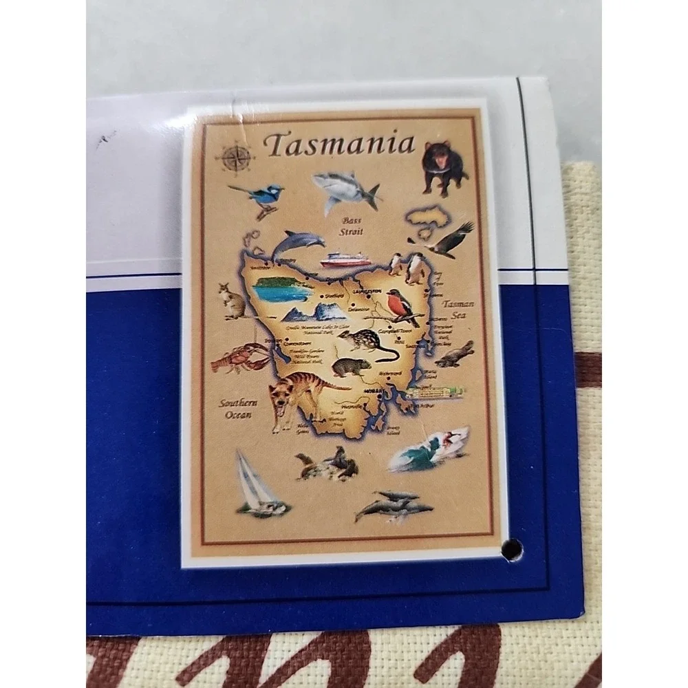 NEW Tasmania Tea Towel~100% Cotton Tasile Souvenirs Australian Animals Map NWT
